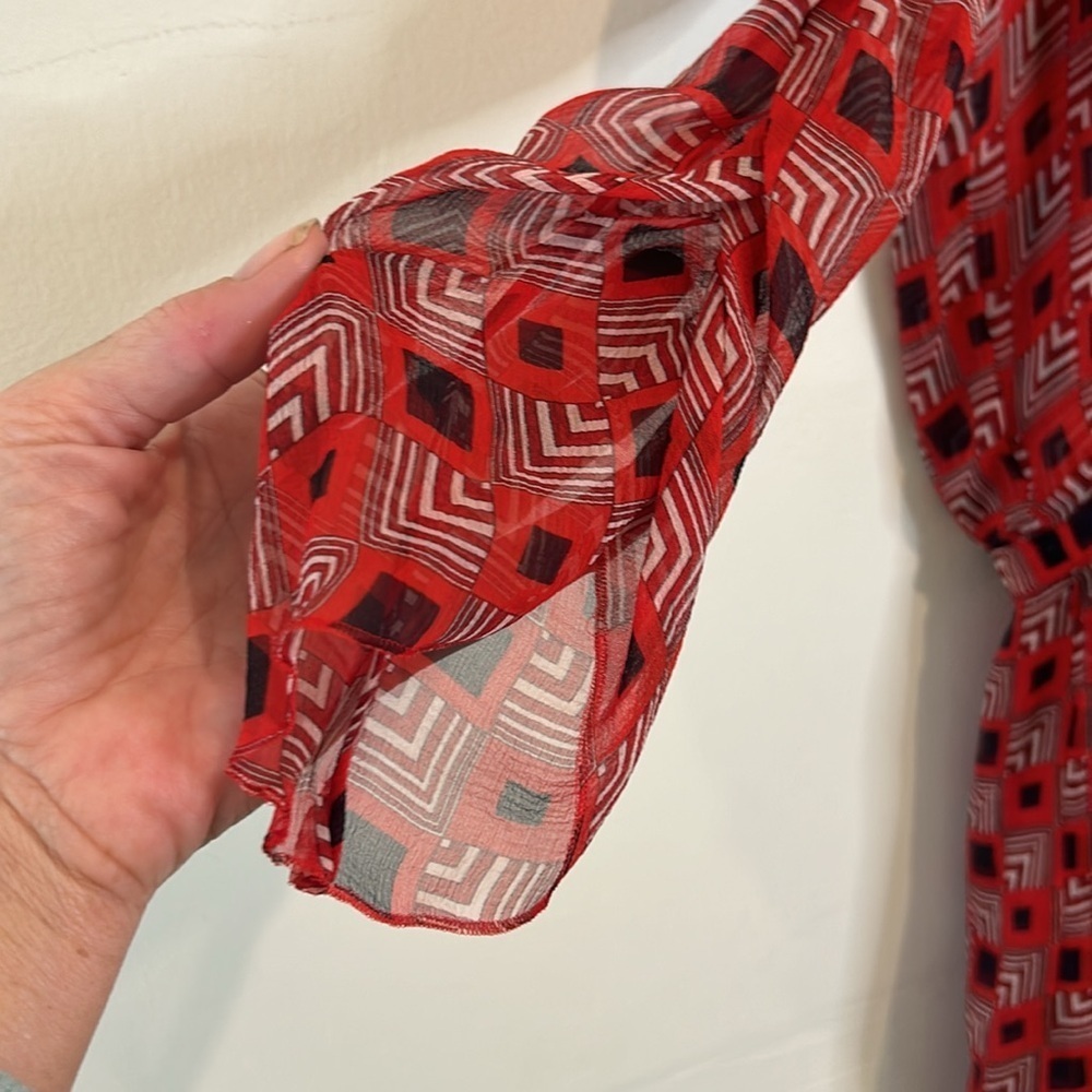 Vintage Missoni red black geometric print sheer long sleeve dress size medium - Picture 2 of 8